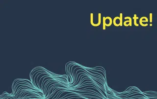 A dark blue background with wavy turquoise lines at the bottom and the word "Update!" in yellow text at the top right, brought to you by the HREI Review Team.