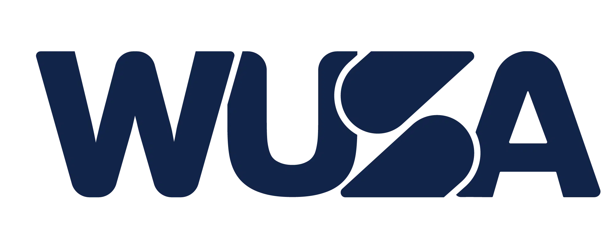 Logo displaying the word "WUSA" in stylized, bold, navy blue letters.