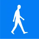 Silhouette of a person walking against a blue background.