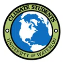 Logo of Climate Students University of Waterloo, featuring an illustration of Earth in blue and white, encircled by a green border with the group’s name inscribed.