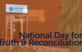 Entrance to the Waterloo Indigenous Student Centre, with an overlay text reading "Inaugural National Day for Truth and Reconciliation.