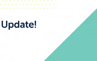 Image with the word "Update!" in bold text on a white background featuring a teal diagonal section and a pattern of small yellow dots in the top left corner, highlighting new opportunities for students and youth.