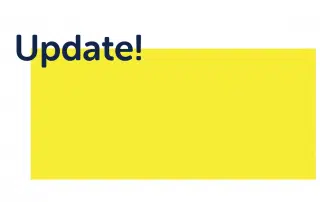 A yellow rectangle with the word "Update!" in bold, dark blue text in the top left corner informs students about an upcoming power shutdown at the Student Life Centre.