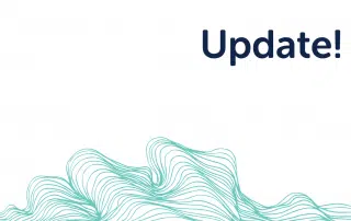 A graphic with the word "Update!" in bold navy blue text on the upper right. Below, curved teal lines form abstract wave patterns on a white background, echoing themes from the latest Federal Budget discussions.