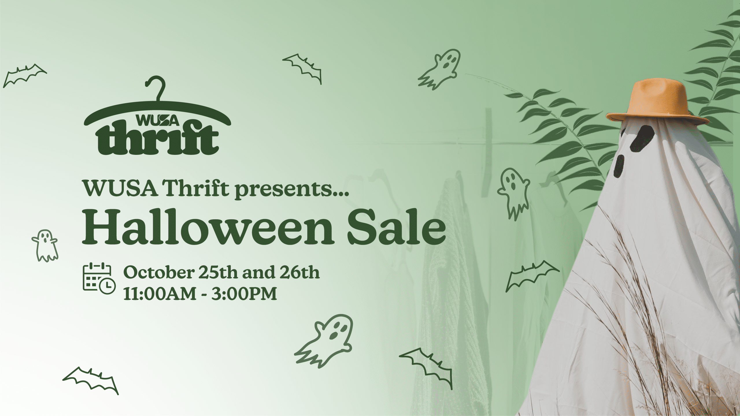 WUSA Thrift Presents Halloween Sale. October 25th and 26th, 11:00am - 3:00pm