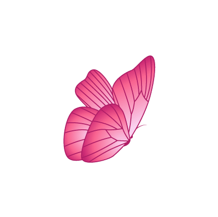 Illustration of a pink butterfly with detailed, translucent wings set against a transparent background. The butterfly appears to be in mid-flight with its wings partially spread.