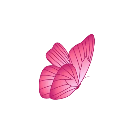 Illustration of a pink butterfly with detailed, translucent wings set against a transparent background. The butterfly appears to be in mid-flight with its wings partially spread.