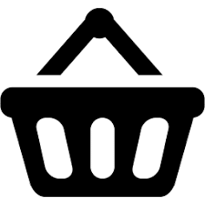 An icon of a shopping basket with a handle. The basket is rectangular and open at the top, with three vertical oval cutouts on the side facing forward. The handle is depicted as two parallel lines connected to the top edges of the basket.