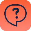 A rounded square icon with a gradient background from bright pink at the top to orange at the bottom. It features a large, dark blue speech bubble containing a question mark in the center.