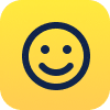 A rounded square app icon with a gradient yellow background featuring a simple black smiling face in the center. The smiley face consists of two dots for eyes and a curved line for a mouth, giving a cheerful and happy appearance.