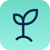 A minimalist icon of a plant seedling with two leaves, depicted in dark blue lines on a gradient turquoise background. The icon suggests growth or nature-related themes. The background corners are rounded, giving the overall image a smooth, modern look.