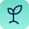 A minimalist icon of a plant seedling with two leaves, depicted in dark blue lines on a gradient turquoise background. The icon suggests growth or nature-related themes. The background corners are rounded, giving the overall image a smooth, modern look.