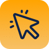 A yellow-orange square icon with rounded corners featuring a navy blue cursor arrow symbol in the center. Small, navy lines near the cursor's tip suggest clicking action. The background has a subtle dotted texture.