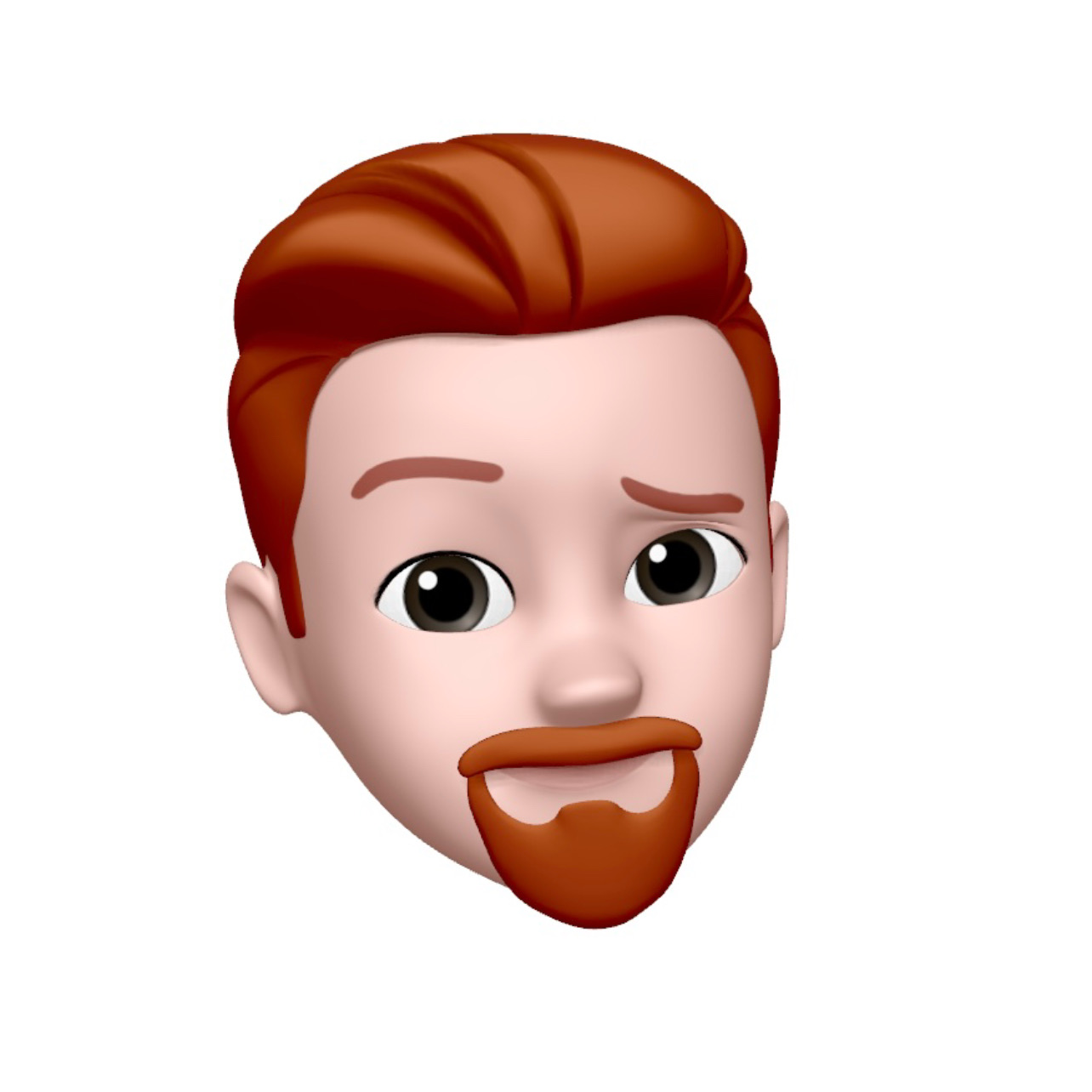 Animated face illustration of a person with red hair, a red beard, and mustache. The person has large, expressive eyes and a curious, slightly confused expression. The background is plain white.