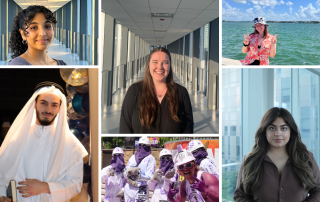 A collage of six images featuring diverse individuals at the WUSA Volunteer Appreciation Awards, Spring 2024. Top left: A young woman with curly hair smiling. Top middle: A woman with long hair in a corridor. Top right: A woman in a floral shirt near the water. Bottom left: A man in traditional attire. Bottom middle: A group of people dressed colorfully. Bottom right: