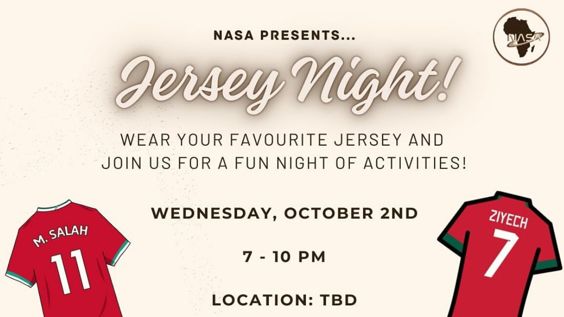 Flyer for "Jersey Night" on October 2nd, 7-10 PM. Tickets $3 early, $5 at door. Location TBD. Food and refreshments provided.