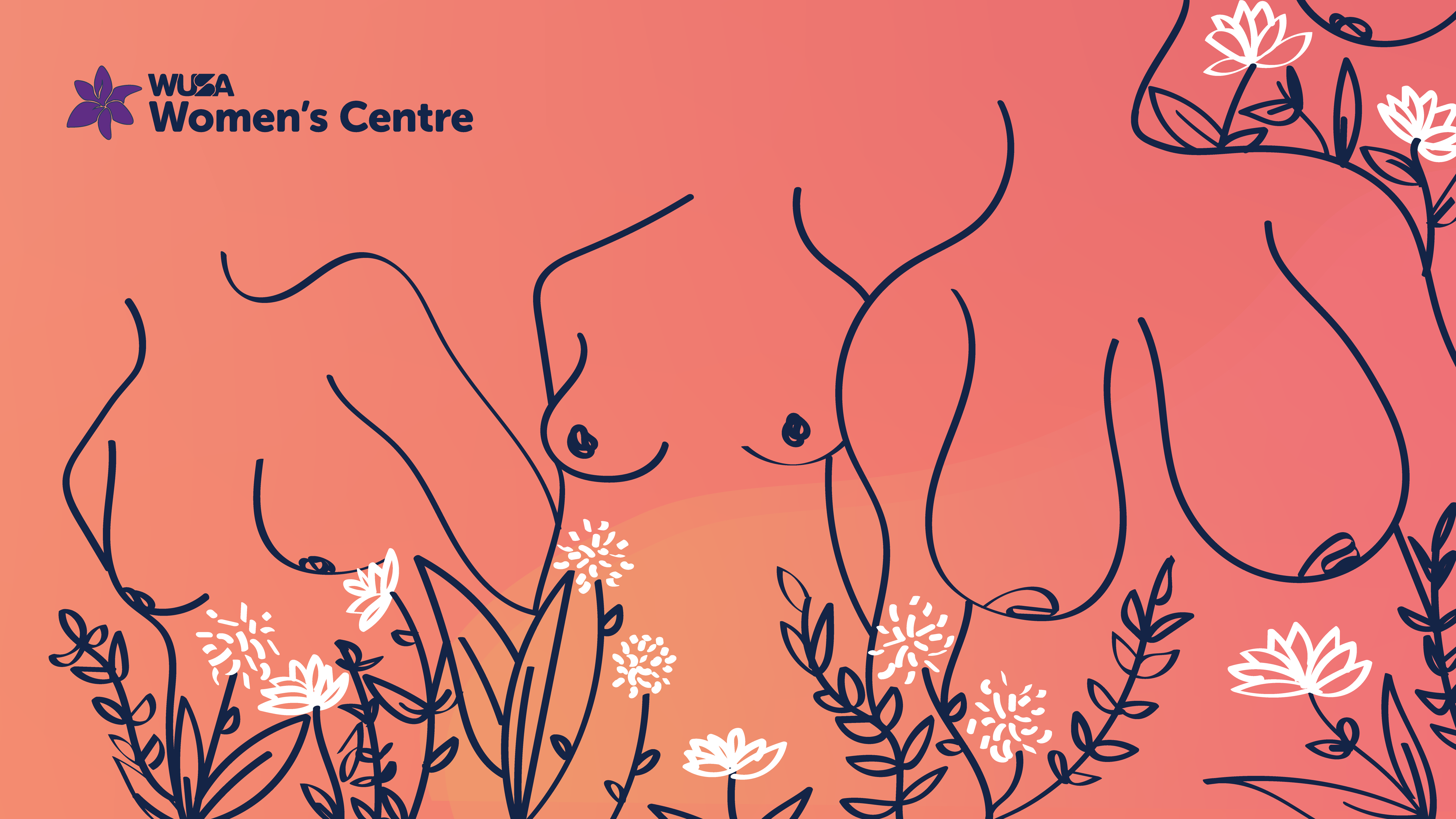 Abstract line art of women's bodies adorned with flowers celebrates Love Your Body Week, featuring the WUSA Women's Centre logo.