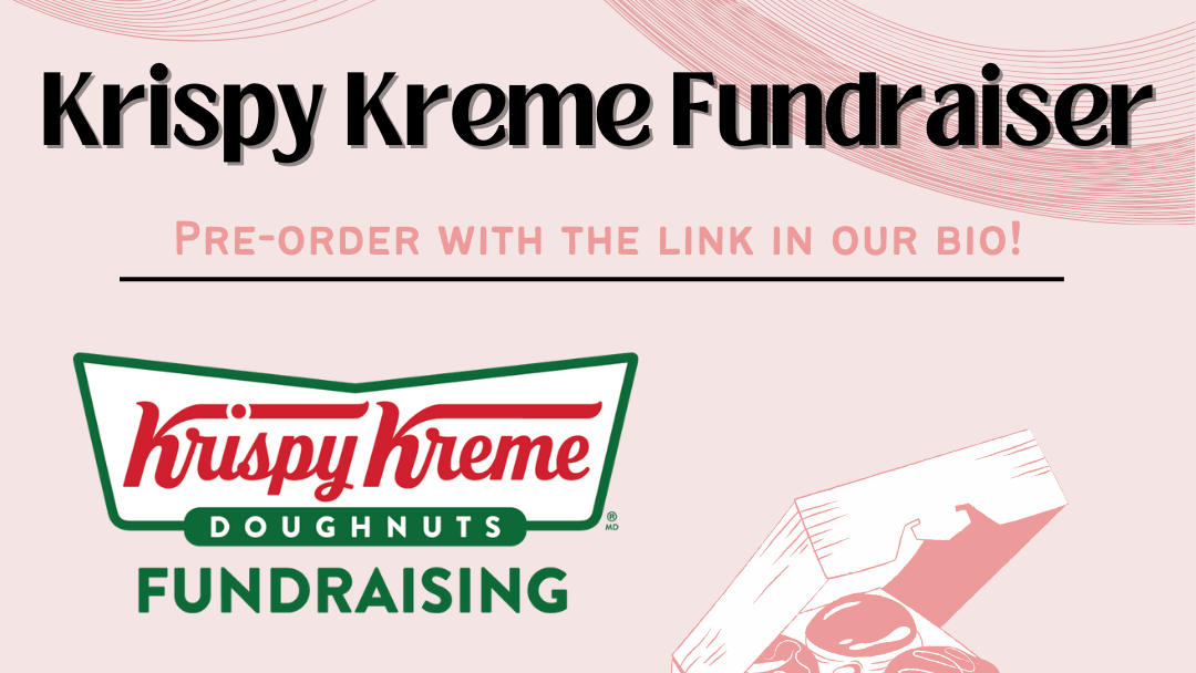 Krispy Kreme Fundraiser poster: Event on October 9th, 10AM-5PM at SLC. Includes image of a Krispy Kreme box with doughnuts.