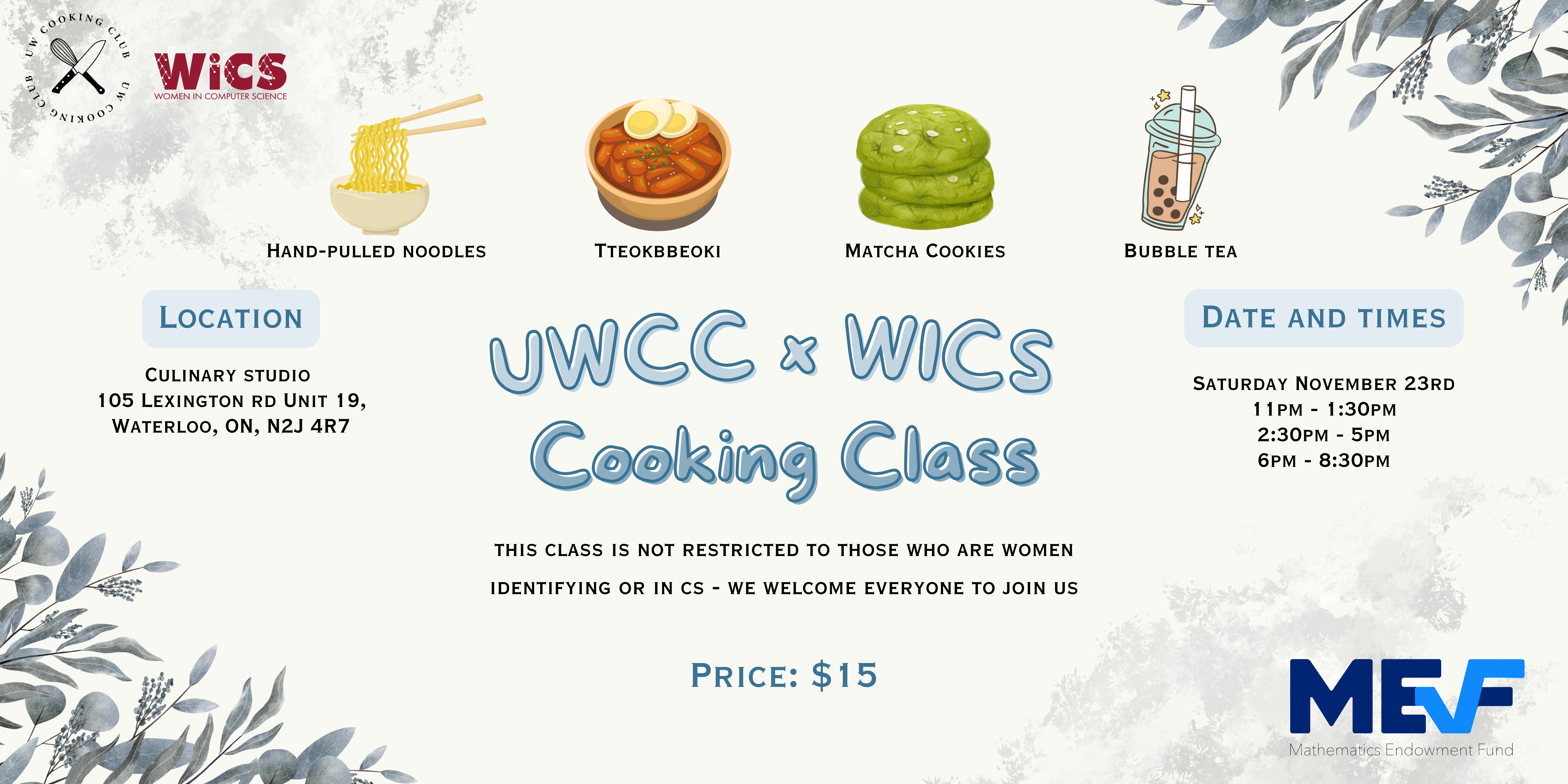 Join the UWCC Cooking Class to master the art of creating delicious noodles, teokbokki, matcha cookies, and bubble tea. Don't miss this flavorful journey hosted by WICS! Discover event details and date on our vibrant poster.