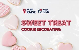 Heart-shaped cookies in a delightful pink hue feature the charming "Sweet Treat Cookie Decorating" text and logos above, perfect for cookie decorating enthusiasts.