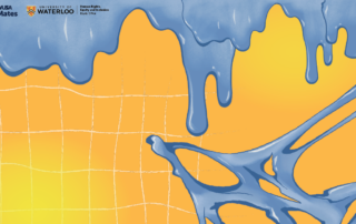 Blue paint drips and splatters on a yellow grid background with logos in the top left corner, creating a scene reminiscent of an EDI-R masterpiece.