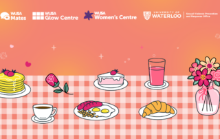 A Galentine's Brunch unfolds on a checkered tablecloth, featuring pancakes, eggs, a croissant, cake, and a delicate rose. Amidst the feast lies a bouquet and a refreshing drink, creating the perfect setting to learn about friendship over a delightful breakfast scene.