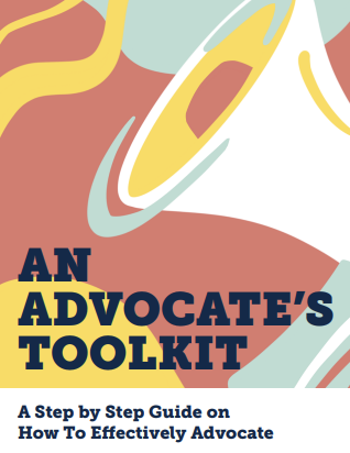 Colorful abstract shapes with text: "An Advocate's Toolkit - A Step by Step Guide on How To Effectively Advocate.