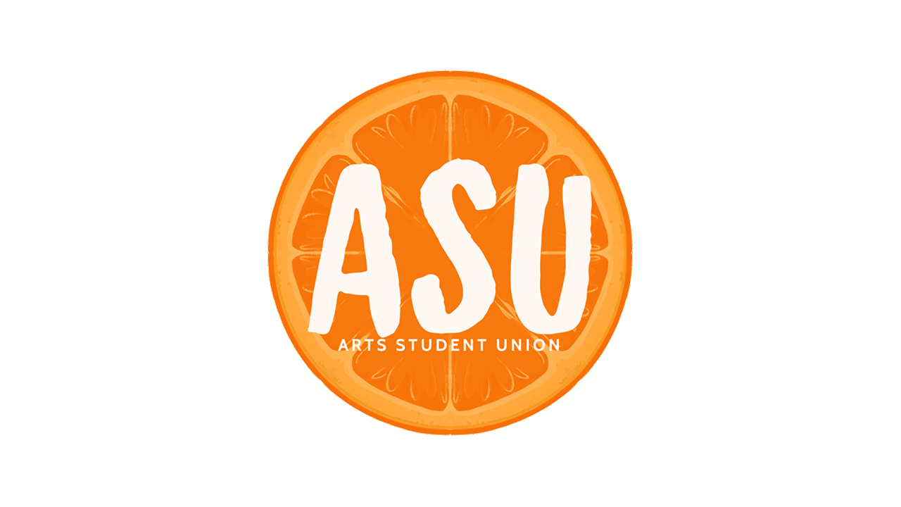 Orange logo with text "ASU Arts Student Union" in white, resembling an orange slice—pixel perfect in its simplicity.