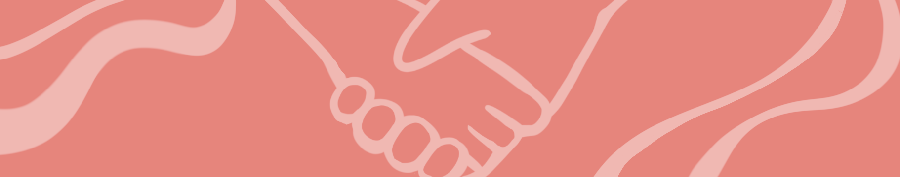 Illustration of two hands holding each other on a coral background adorned with abstract wavy lines, symbolizing unity. This visual toolkit serves as an advocate for connection and support.