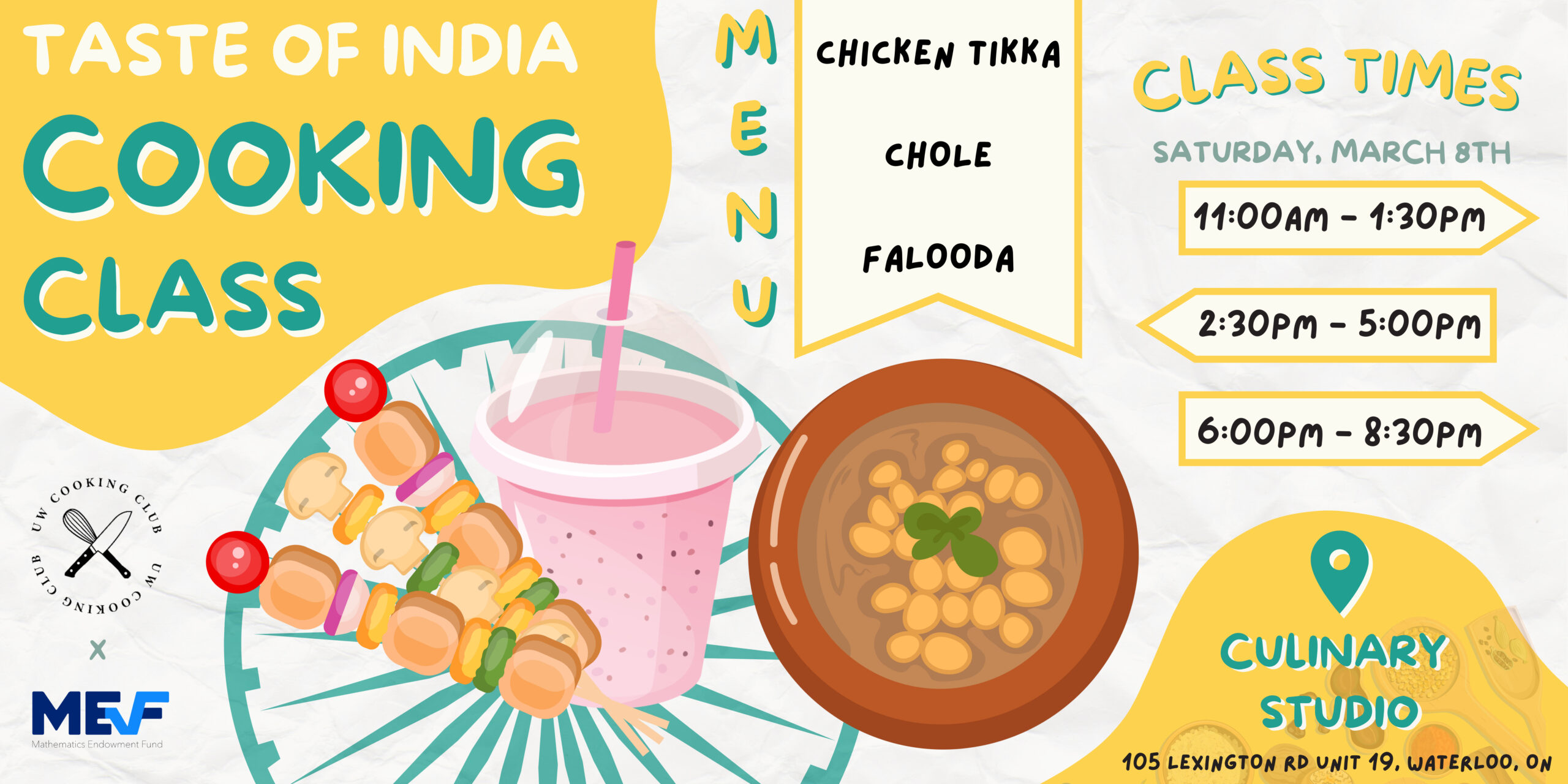 Experience the vibrant Flavours of India with our colorful cooking class poster, featuring tantalizing Indian dishes. Discover class times and location details to embark on a culinary journey like no other.