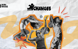 Three athletes playing volleyball, tennis, and basketball, with bold text "2023 CHANGES" above them—get ready to RAISE your game as we gear up for XChanges 2025!.