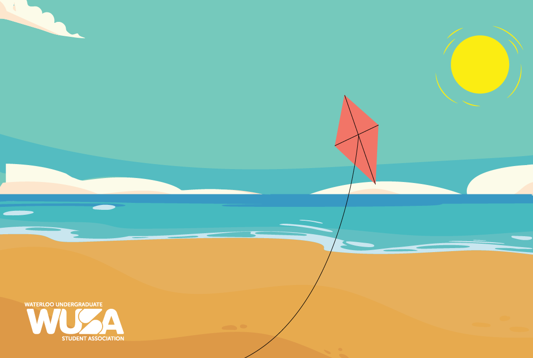 Red kite soaring on a sunny Beach Trip, with palm tree and ocean in view; WUSA logo featured in the corner.