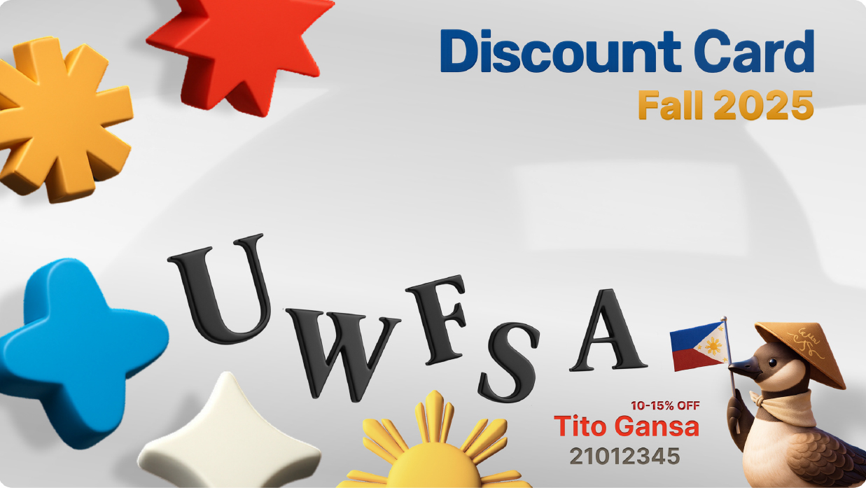 FSA Discount Card with colorful shapes, playful text, a sun, and a bird in a hat holding the Philippine flag—ideal for using your FSA benefits!.