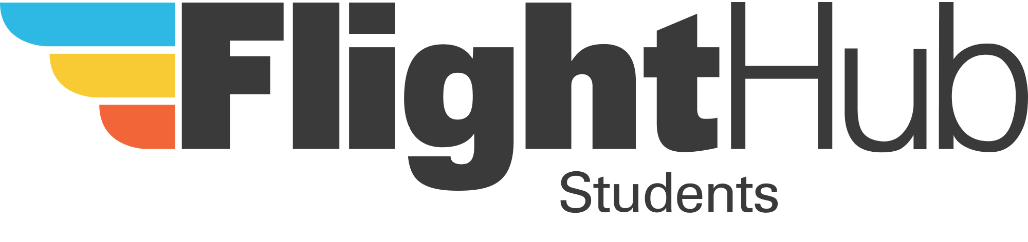 FlightHub Students logo with colorful wing design on the left and black text on a transparent background.