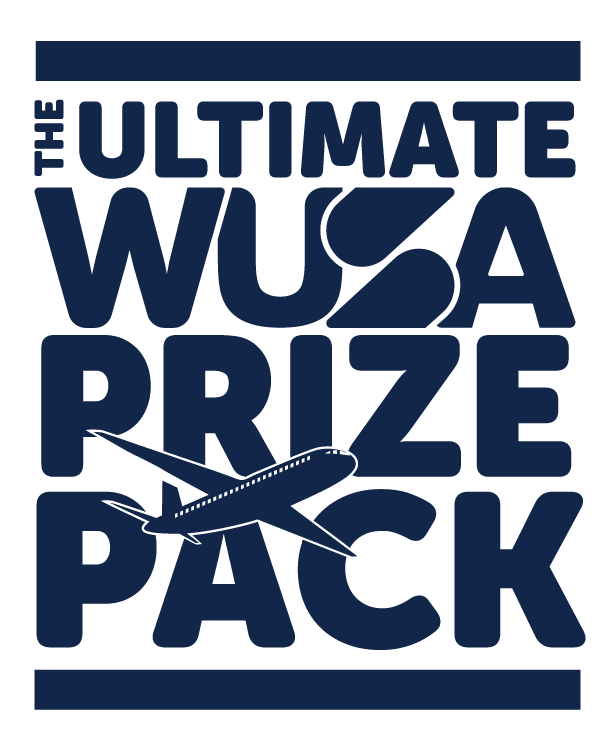 Bold text reads "The Ultimate WUSA Prize Pack" with a graphic of an airplane underlining "PRIZE," perfect for celebrating the Carnival happening on Sept 9 or prepping for the excitement on Sept 10!.