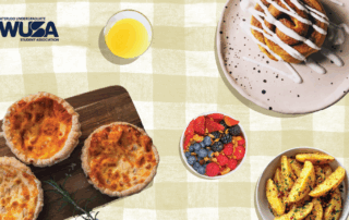 A table with delicious food is set for a delightful Welcome Brunch.