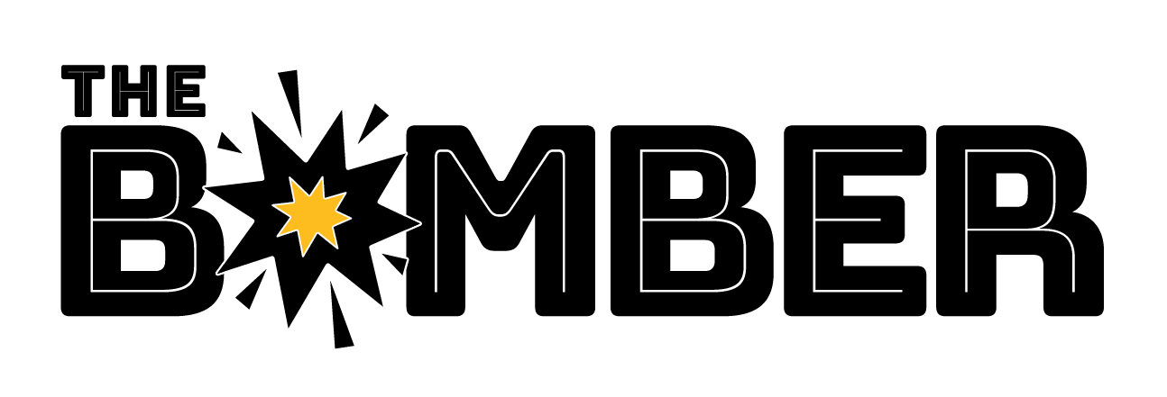 The Bomber Logo The word 'BOMBER' with an explosion graphic forming the 'O', and 'THE' in smaller text above the 'B'.