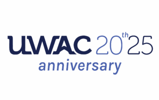 UWAC 2025 anniversary logo featuring bold and regular blue text on a light background, designed for the University of Waterloo Accounting Conference.