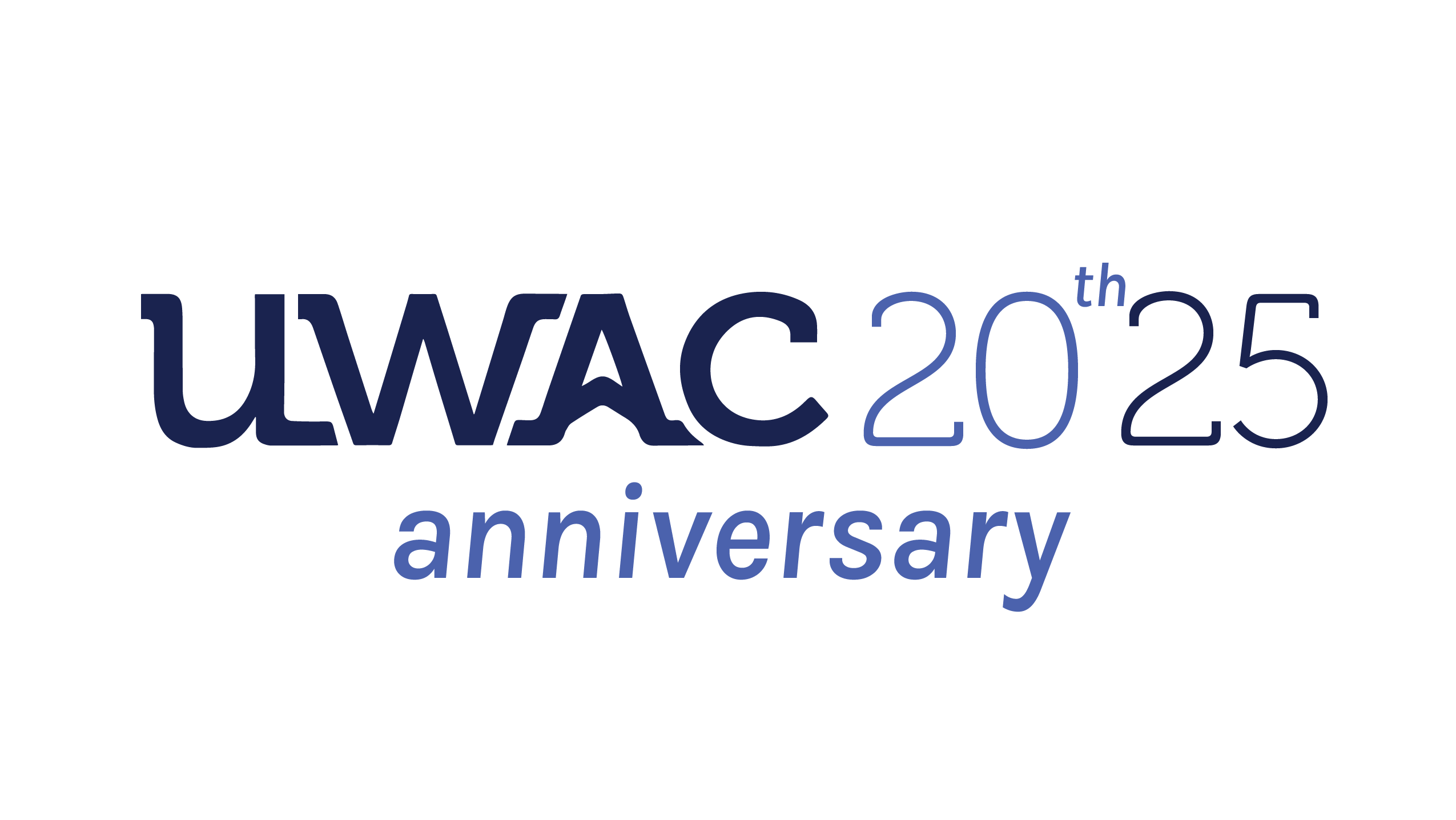 UWAC 2025 anniversary logo featuring bold and regular blue text on a light background, designed for the University of Waterloo Accounting Conference.