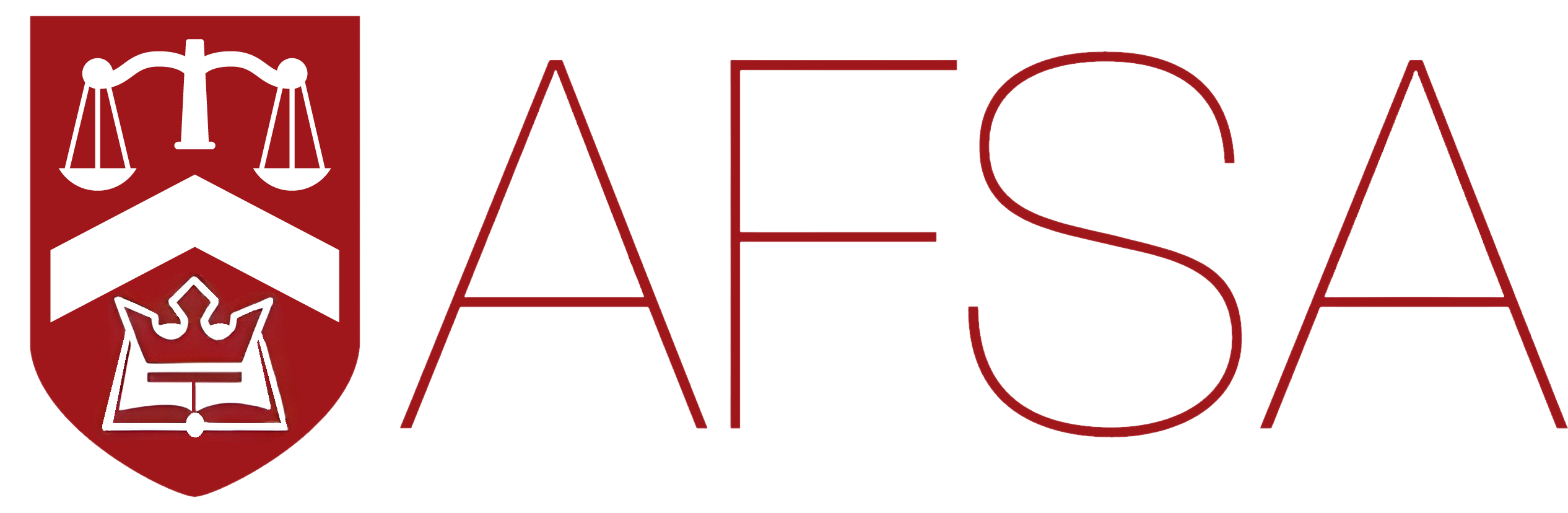 AFSA Logo – Higher Quality Red AFSA logo with a scale, crown, and book on a shield next to large "AFSA" text, promoting the 2025 GradBall graduation event.