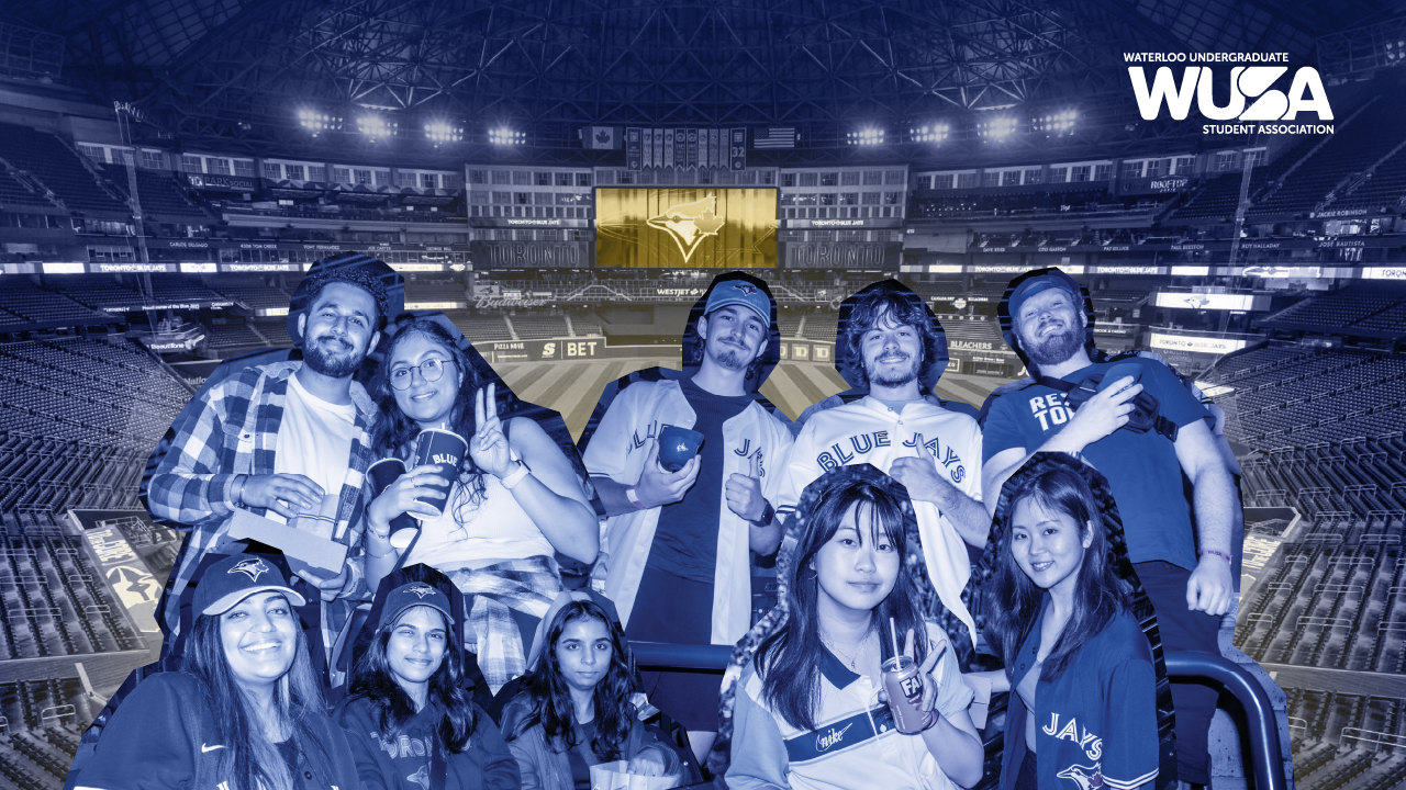A group of students in Blue Jays gear pose at a baseball stadium, celebrating their team’s World Series spirit; WUSA logo appears in the top right.