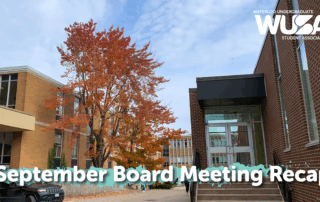 A campus building framed by autumn trees, with "September Board Meeting Recap" overlaid, highlights key moments from the latest board meeting.