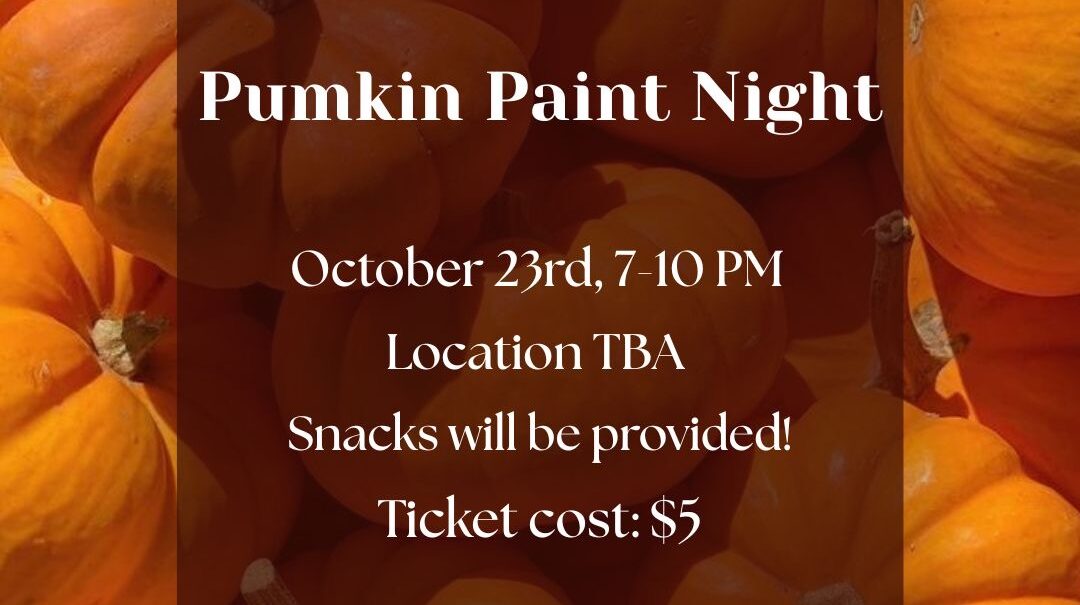 A flyer over a pile of pumpkins promotes Wasa’s Pumpkin Paint Night event on October 23rd, inviting everyone for an evening of creative pumpkin painting fun.