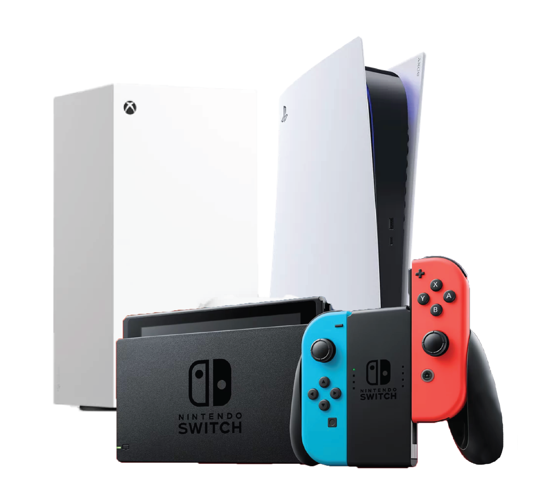 UltimatePrizePack_W25_Prize Image Xbox Series S, PlayStation 5, and Nintendo Switch consoles with red and blue Joy-Con controllers—get the Ultimate Experience with this amazing Prize Pack.