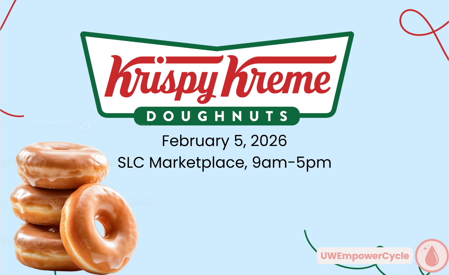 Krispy Kreme Fundraiser sale on Feb 5, 2026, 9am-5pm at SLC Marketplace—grab three glazed donuts stacked left before they're gone!.