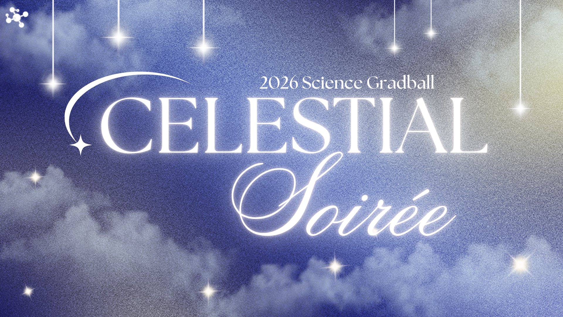 Celestial-themed 2026 GradBall invitation featuring clouds, stars, and elegant white text, perfect for the Science Society’s unforgettable celebration.