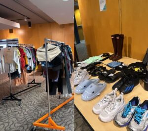 Clothes on racks and shoes on a table at an indoor secondhand sale or donation event—add this WUSA-hosted experience to your summer bucket list.