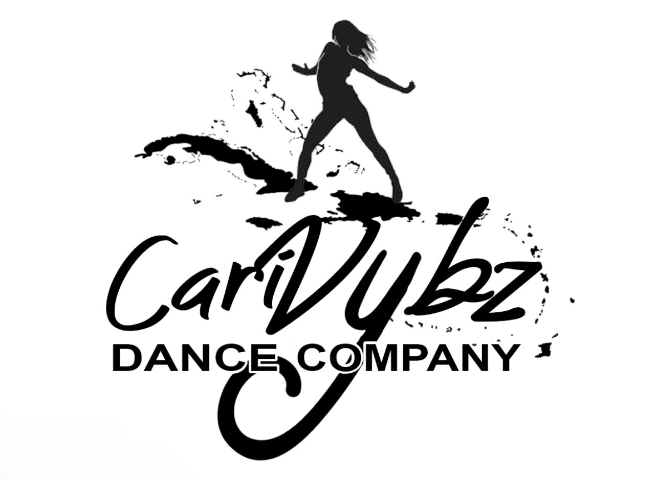 Silhouette of a dancer above "CariDybz Dance Company" in stylized black text with paint splatter effects, perfect for announcing a general body meeting.