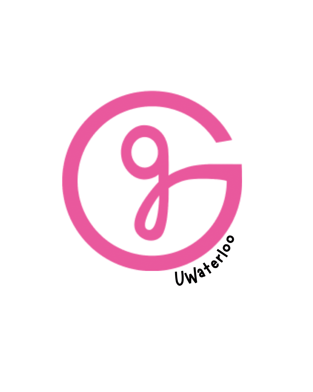A pink lowercase “g” inside a circle with “UWaterloo” written in black text below, representing GlamourGals and their commitment to brightening days through visit programs at local retirement homes.
